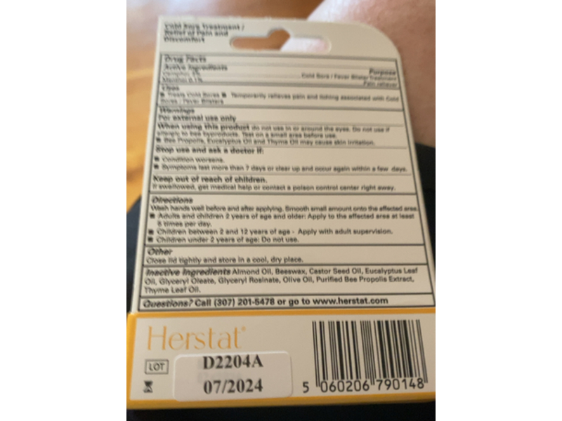 Herstat Plus+ Cold Sore Treatment, 0.07 oz/2 g