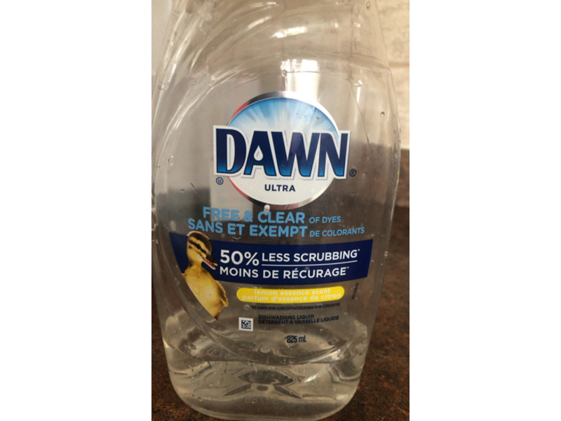 Dawn Ultra Free & Clear Dishwashing Liquid, Lemon Essence Scent, 825 mL