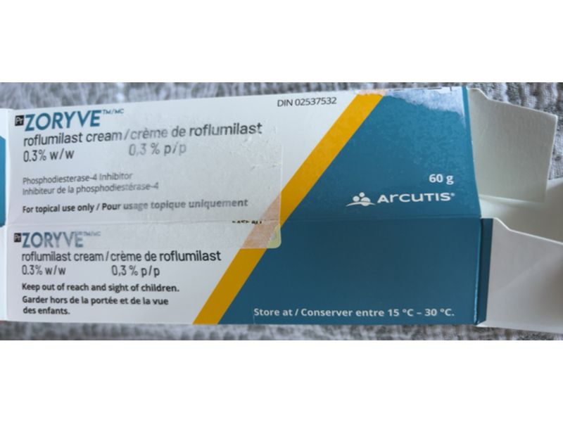 Zoryve (roflumilast) Cream, 0.3%, 60 g, Arcutis (RX)