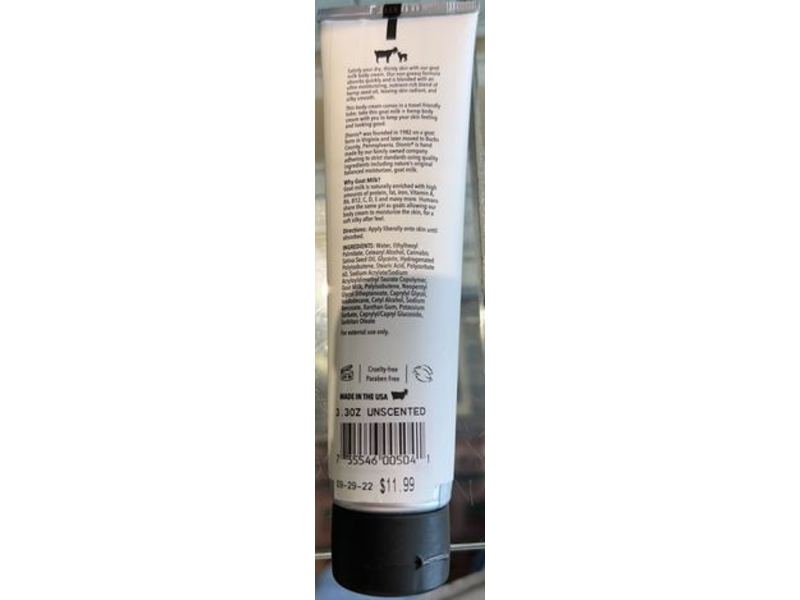 Dionis Goat Milk Body Cream, Hemp, Fragrance Free, 3.3 oz/93 g, Pack Of 2