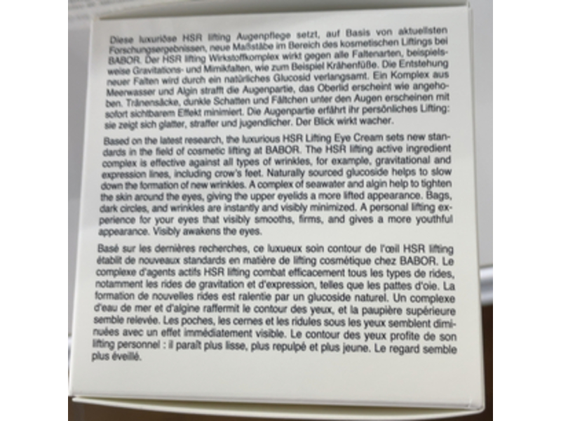 Babor HSR Lifting Anti-wrinkle Eye Cream, 1 fl oz/30 mL