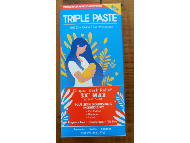 Triple Paste Diaper Rash Relief, Oat Extract + Beewax + Lanolin, 2 oz/57 g