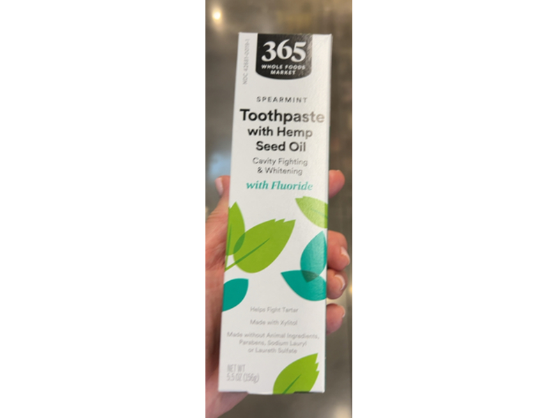 365 Whole Foods Market Spearmint Toothpaste, Hemp Seed Oil, 5.5 oz/156 g