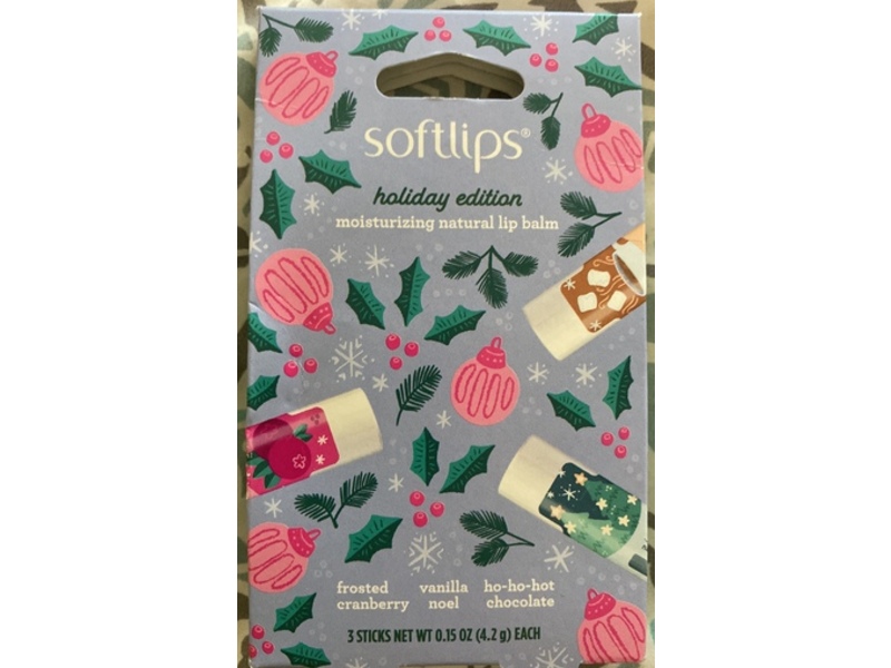Softlips Holiday Jolly Holly Moisturizing Natural Lip Balm Gift Set, 0.15 oz/4.2 g, Pack Of 3