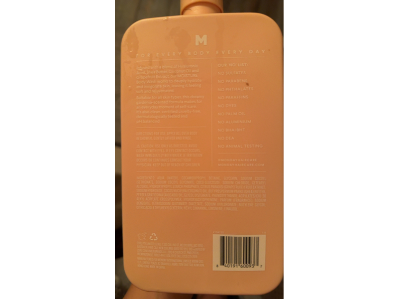 Monday Moisture Body Wash, Hyaluronic Acid, 30.4 fl oz/900 mL