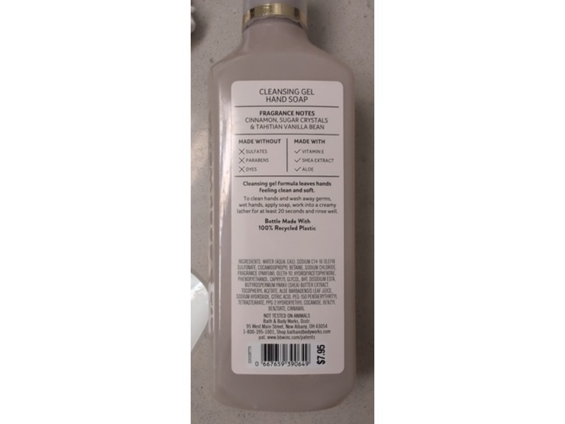 Bath & Body Works White Barn Cleansing Gel Hand Soap, Cinnamon Spiced Vanilla, 8 fl oz/236 mL