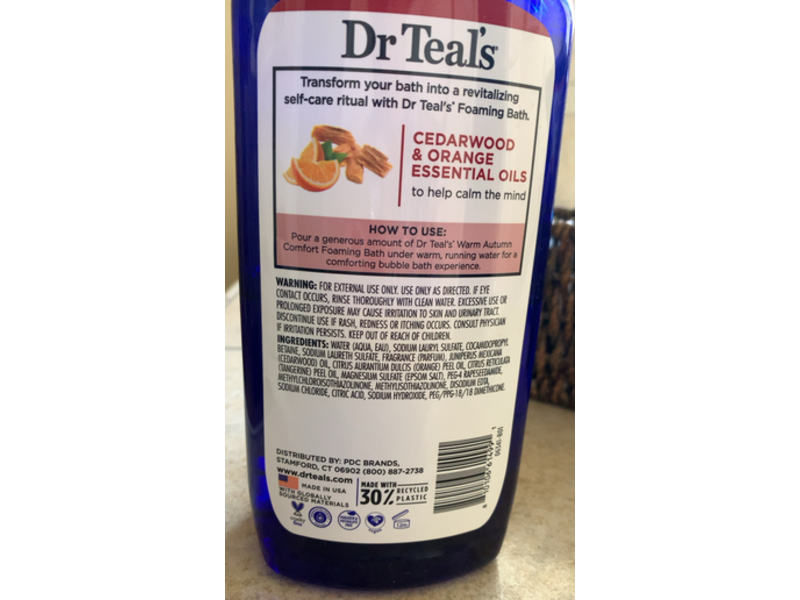 Dr Teal's Warm Autumn Comfort Pure Foaming Bath, Epsom Salt, 34 fl oz/1000 mL