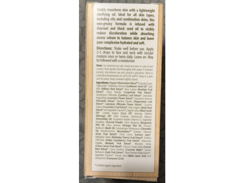 Eminence Organics Skincare Clarifying Oil, Charcoal & Black Seed, 1 fl oz/30 mL