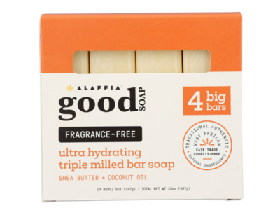 Alaffia Ultra Hydrating Triple Milled Bar Soap, Fragrance Free, 20 oz/567 g, 4 Count