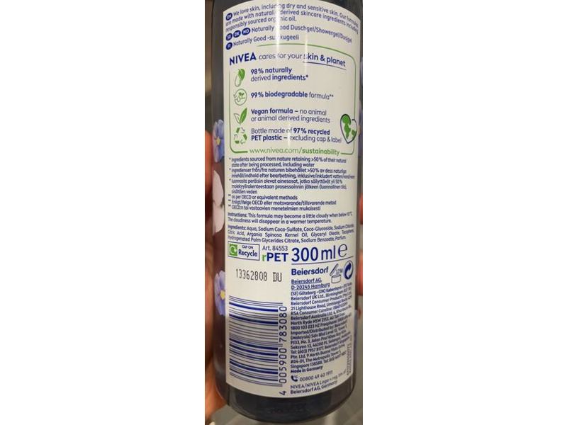 Nivea Naturally Good Shower Gel, Cotton Flower Scent & Organic Oil Enriched, 300 mL