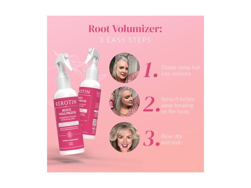 Kerotin Root Volumizer Spray. Hair Thickener and Anti-Thinning Root Lift, 4 fl oz/118 mL