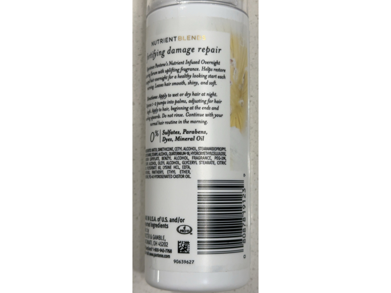 Pantene Fortifying Damage Repair Overnight Restoring Serum, Castor Oil, 3.2 fl oz/95 mL