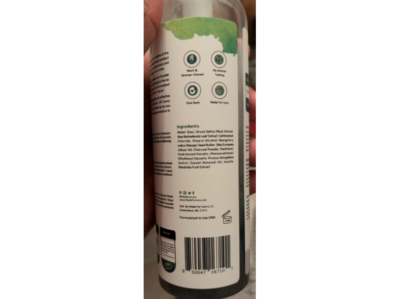 Made For Locs clarifying & Detox Conditioner, Black Charcoal, 8 fl oz/236 mL
