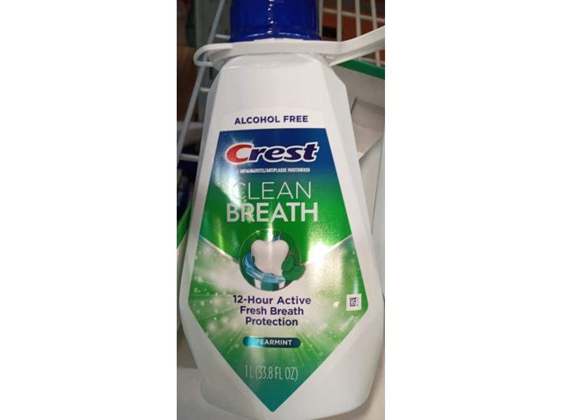 Crest Clean Breath Antiplaque Mouthwash, Spearmint, 33.8 fl oz/1 L