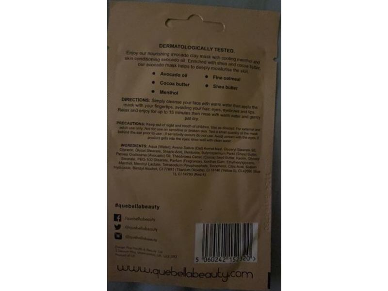 Que Bella Cooling Clay Mask, Avocado, 0.5 oz/15 g