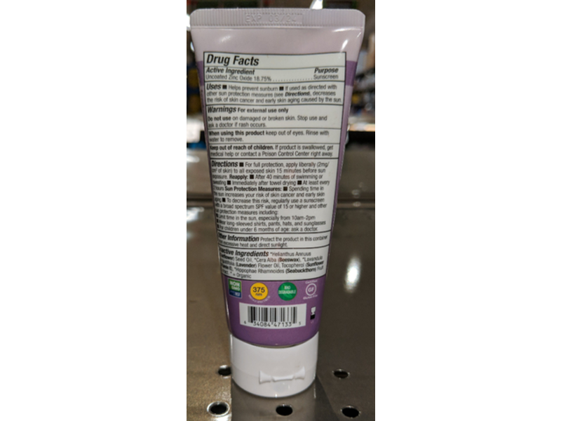 Badger Natural Mineral Sunscreen Cream, Lavender, SPF 30, 2.9 fl oz/87 ml