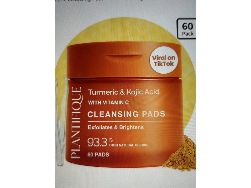 Plantifique Turmeric & Kojic Acid Cleansing Pads, Vitamin C, 60 Count