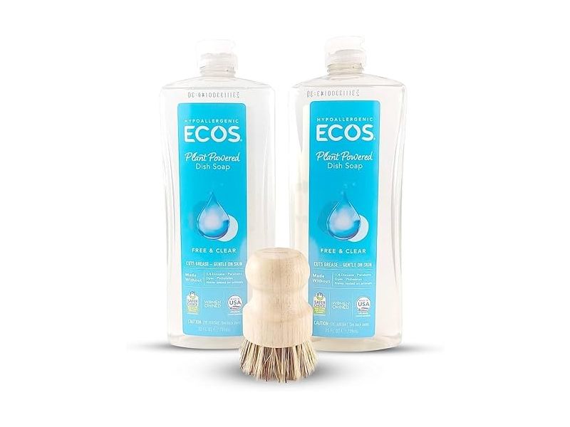 ECOS Plant Powered Dish Soap, Free & Clear, 25 fl oz/739 mL, Pack Of 2