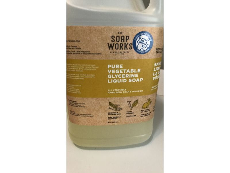 The Soap Works Pure Vegetable Liquid Soap, 128 fl oz/4 L