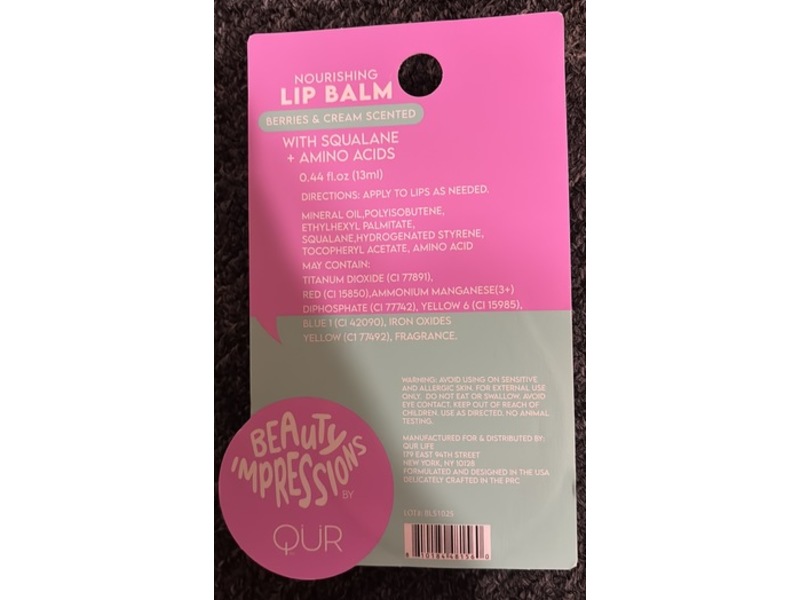 Beauty Impressions Nourishing Lip Balm, Squalane + Amino Acids, 0.44 fl oz/13 mL