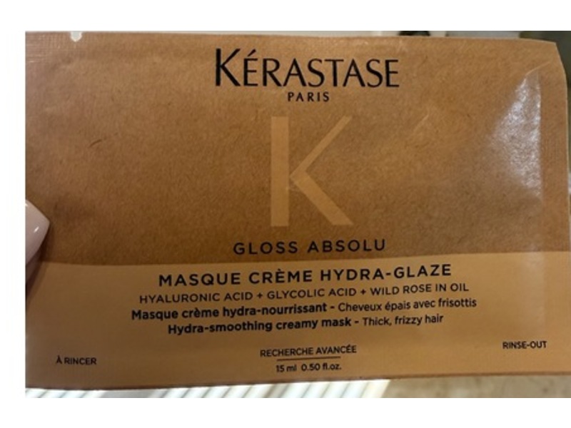 Kerastase Gloss Absolu Masque Creme Hydra-Glaze, Hyaluronic Acid+Glycolic Acid+Wild Rose In Oil, 0.50 fl oz/15 mL