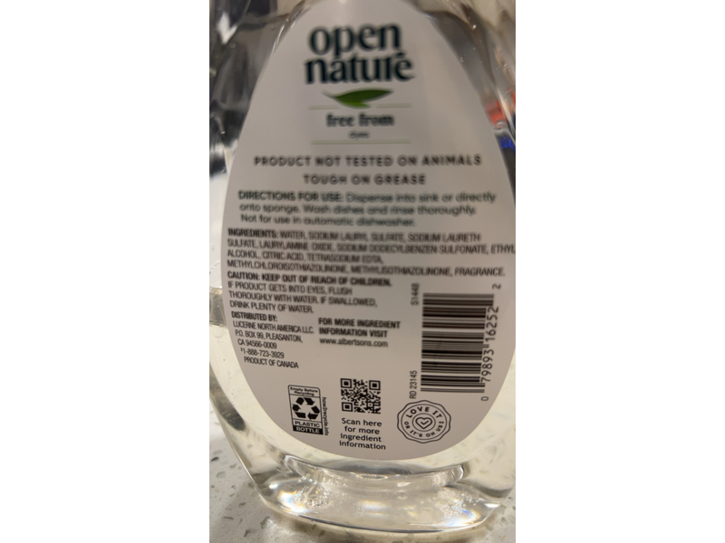 Open Nature Concentrated Dish Washing Liquid, Citrus Scent, 19 fl oz/562 mL
