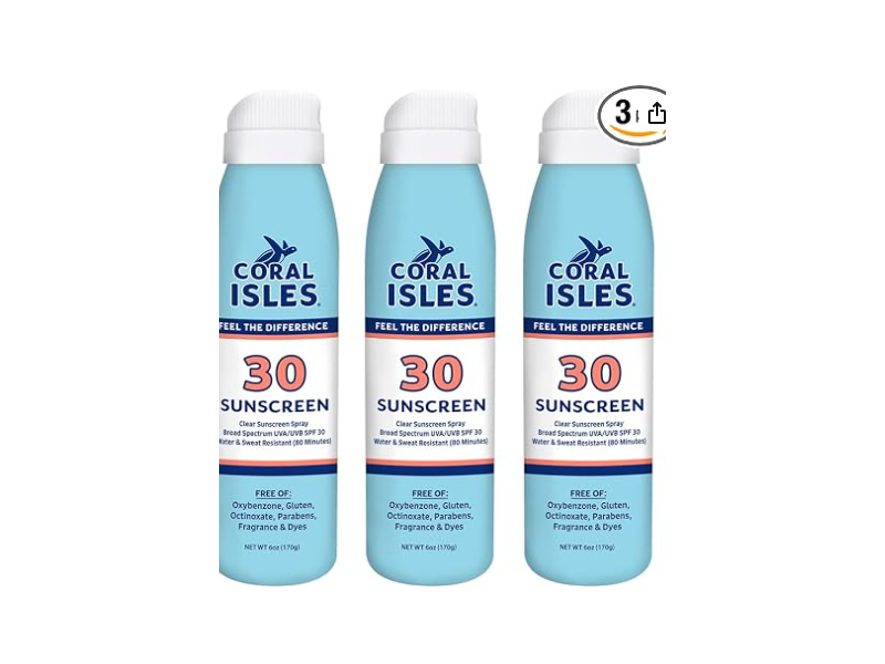 Coral Isles Sunscreen Spray, SPF 30, 6 oz/170 g, Pack Of 3