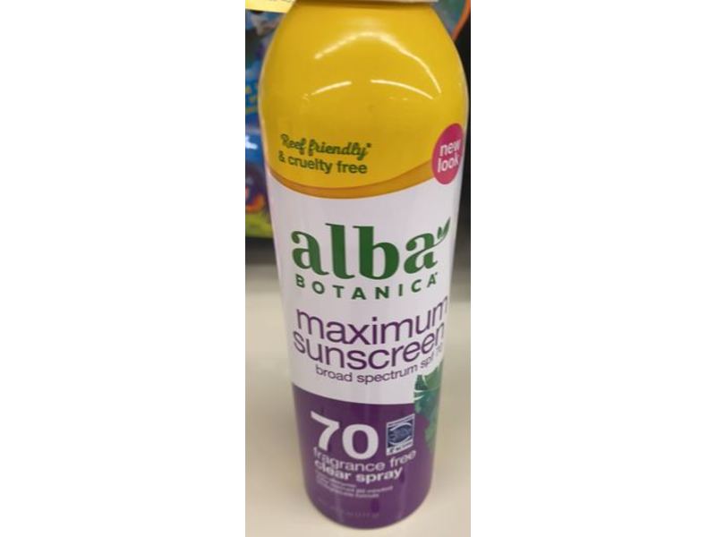 Alba Botanica Maximum Sunscreen Clear Spray, Fragrance Free, SPF 70, 6 oz/171 g