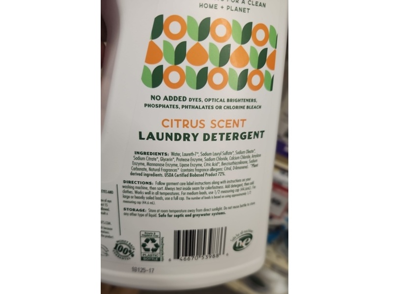 Sprouts Farmers Market Laundry Detergent, Citrus Scent, 33 Loads, 50 fl oz/1.47 L