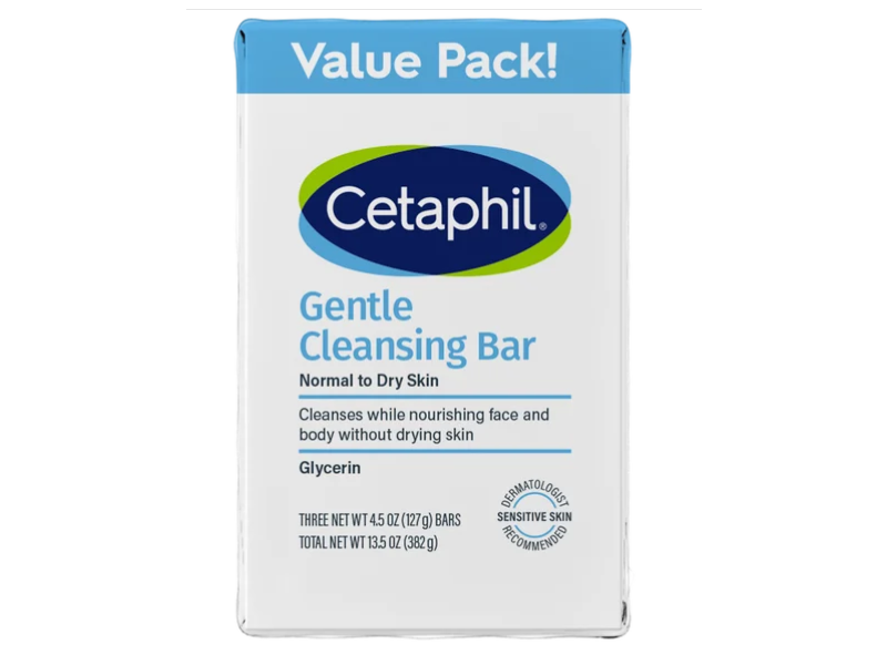 Cetaphil Gentle Cleansing Bar, Normal To Dry Skin, 4.5 oz/127 g, Count 3