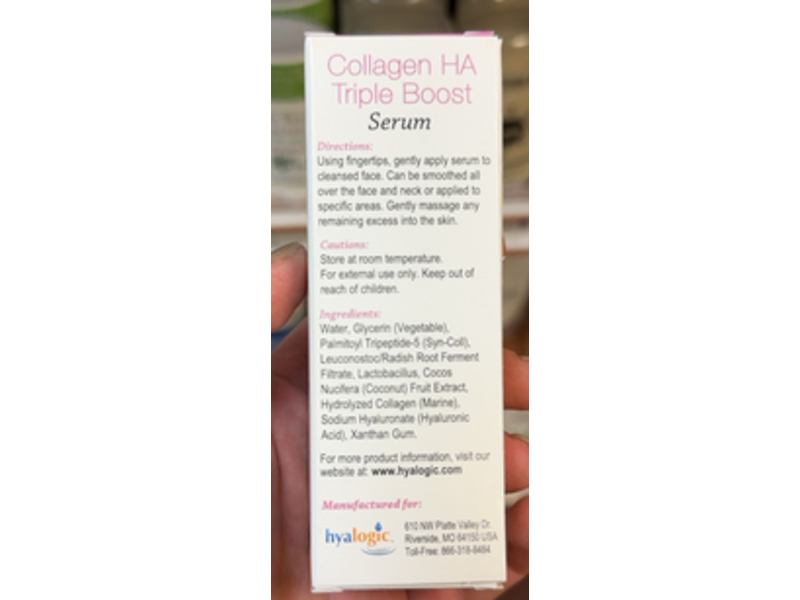 Hyalogic Collagen Ha Triple Boost Serum, Hyaluronic Acid & Collagen, 0.47 fl oz/13.5 mL