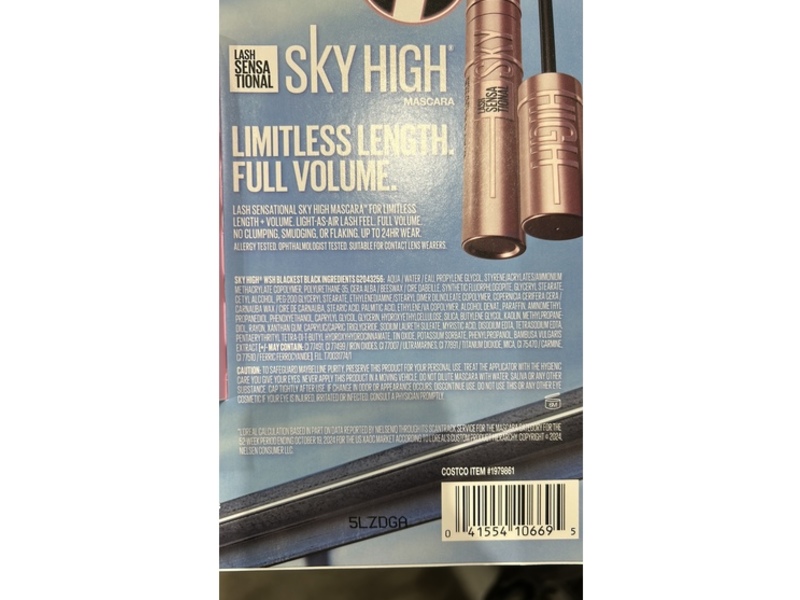Maybelline New York Lash Sensational Limitless Length + Volume Sky High Mascara, Blackest Black, 0.24 fl oz/7.2 mL, Pack Of 3