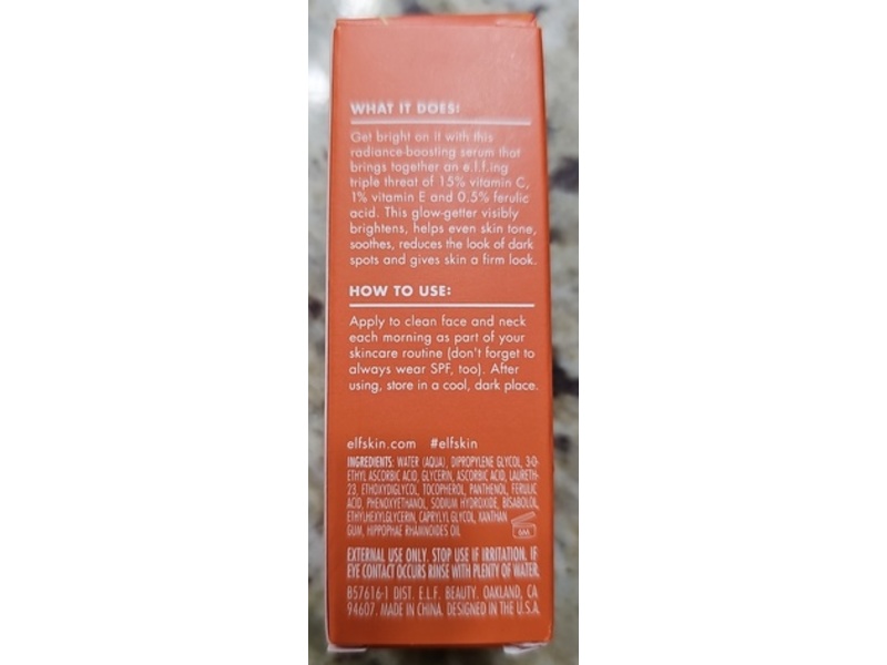 e.l.f. Skin Bright Icon Brighten + Glow Serum, Vitamin C + E + Ferulic, 0.5 fl oz/15 mL