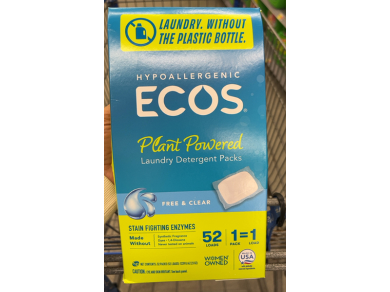 Ecos Plant Powered Laundry Detergent Packs, Free & Clear, 52 Loads