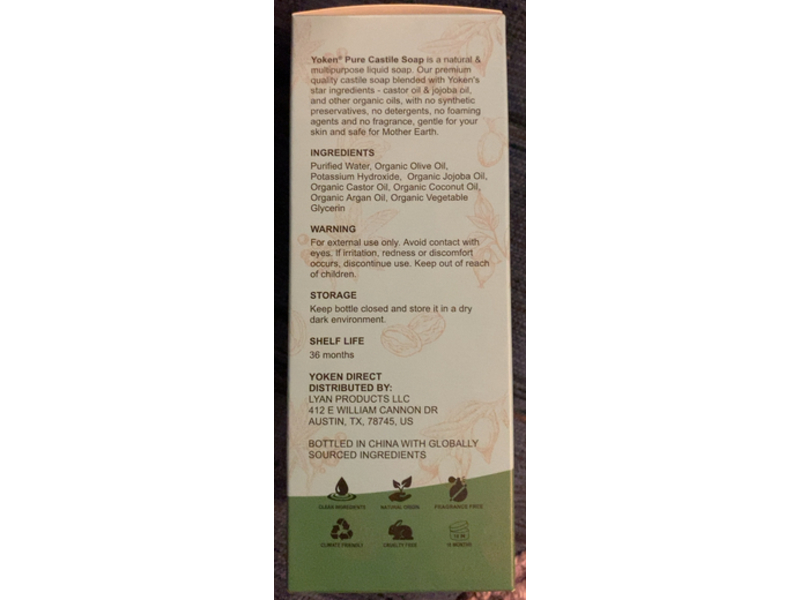 Yoken Mild Clean & Gentle Pure Castile Soap, Organic Oils, 8 fl oz/237 mL