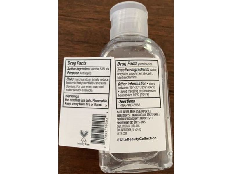Ulta Beauty Gel Hand Sanitizer, Unscented, 2 fl oz/59 mL