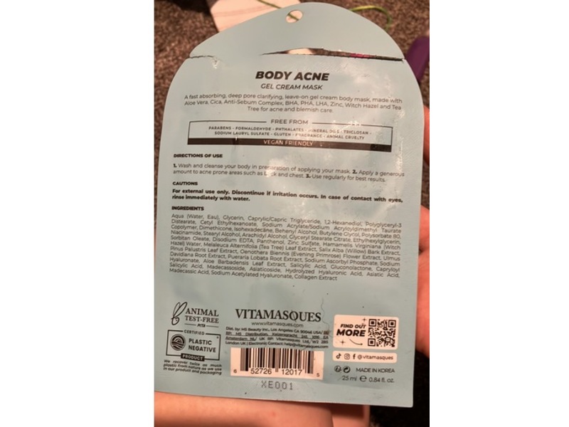 Vitamasques Body Acne Gel Cream Mask, 0.84 fl oz/25 mL