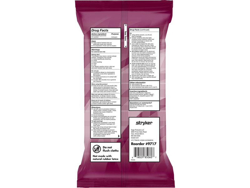 Stryker Sage 2% Chlorhexidine Gluconate Cloths, 6 Count