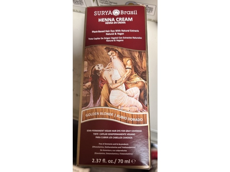 Surya Brasil Semi-Permanent Henna Cream, Golden Blonde, 2.37 fl oz/70 mL