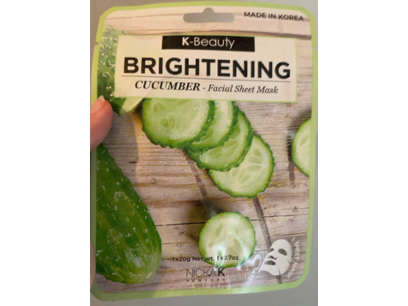 nicka K Beauty Brightening Cucumber Facial Sheet Mask, 0.7 oz/20 g