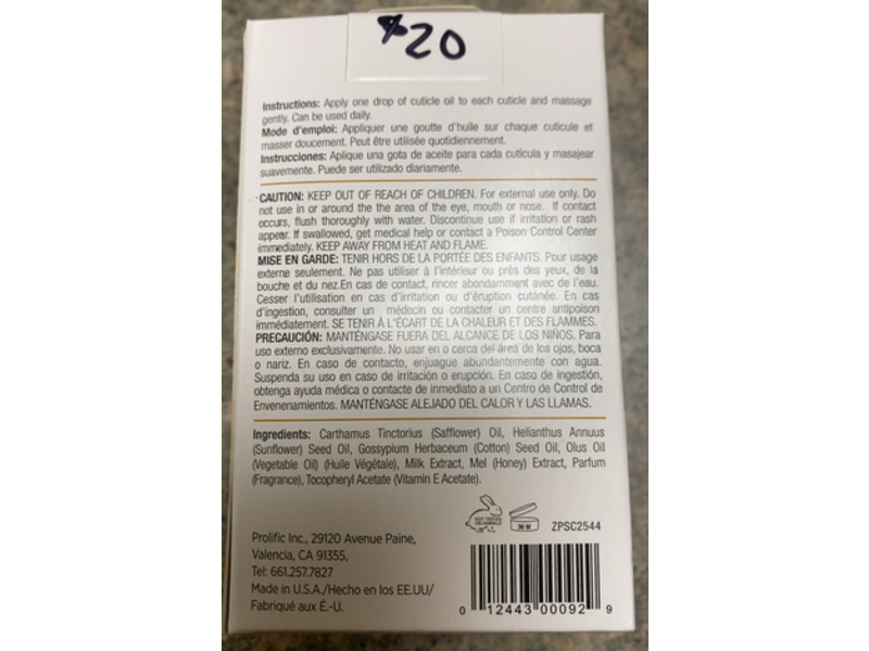 Prolific Milk & Honey Cuticle Oil, Vitamin E, 2.5 fl oz/75 mL