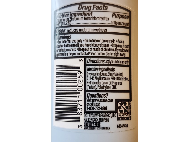 Suave Invisible Solid Antiperspirant Deodorant, Cocoa Butter & Shea, 2.6 fl oz/74 g, Pack Of 12