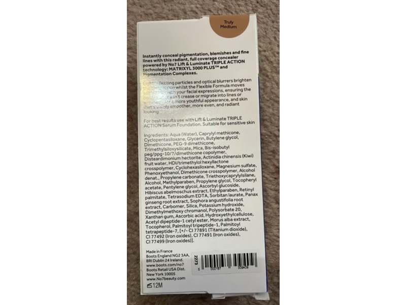 No7 Lift & Luminate Triple Action Serum Concealer, Truly Medium, 0.27 fl oz/8 mL