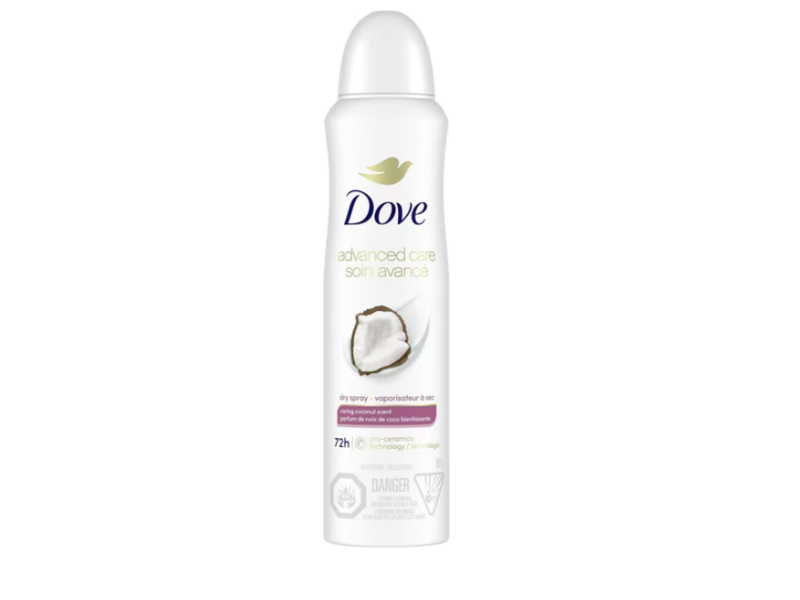 Dove Advanced Care Antiperspirant Dry Spray, Caring Coconut Scent, 3.7 oz/107 g, Paclk Of 12