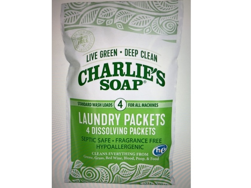 Charlie's Soap Laundry Packets, Fragrance Free, 4 Loads, 3.36 oz, 4 Count, Pack Of 2