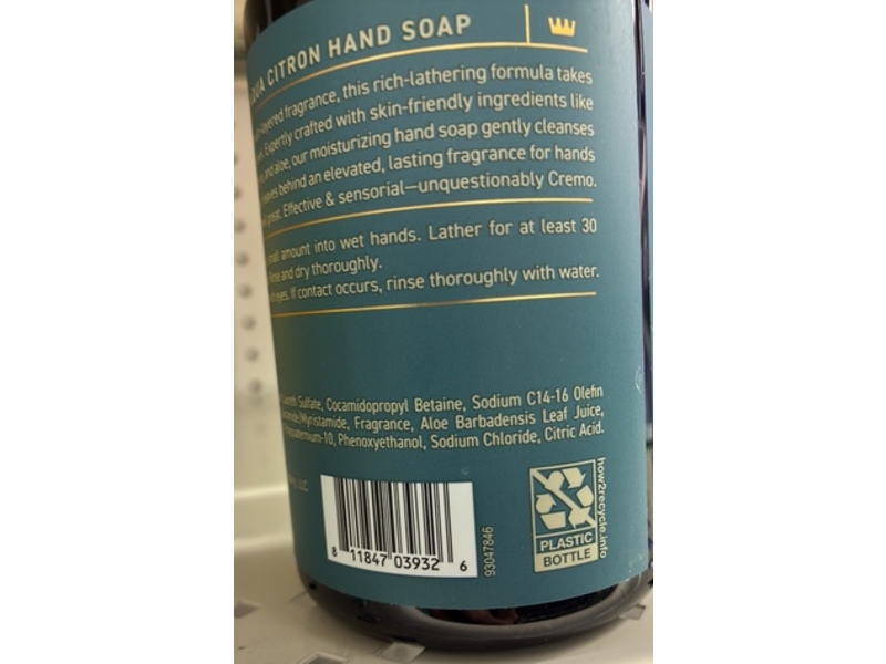 Cremo Moisturizing Hand Soap, Aqua Citron, 12 fl oz/354 mL