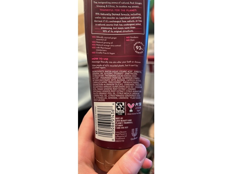 Beloved Love & Energize Body Cream, Red Ginger + Ginseng & Citrus, 8.25 oz