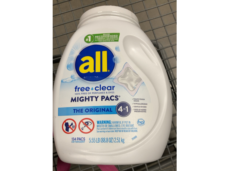 All Free Clear Detergent Mighty PACS, The Original, 88.8 oz/2.51 kg, 134 Count