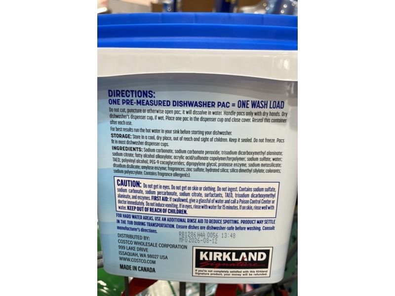Kirkland Signature UltraShine Dishwasher Detergent Pacs, Fresh, 47.6 oz/1.35 Kg, 105 Count
