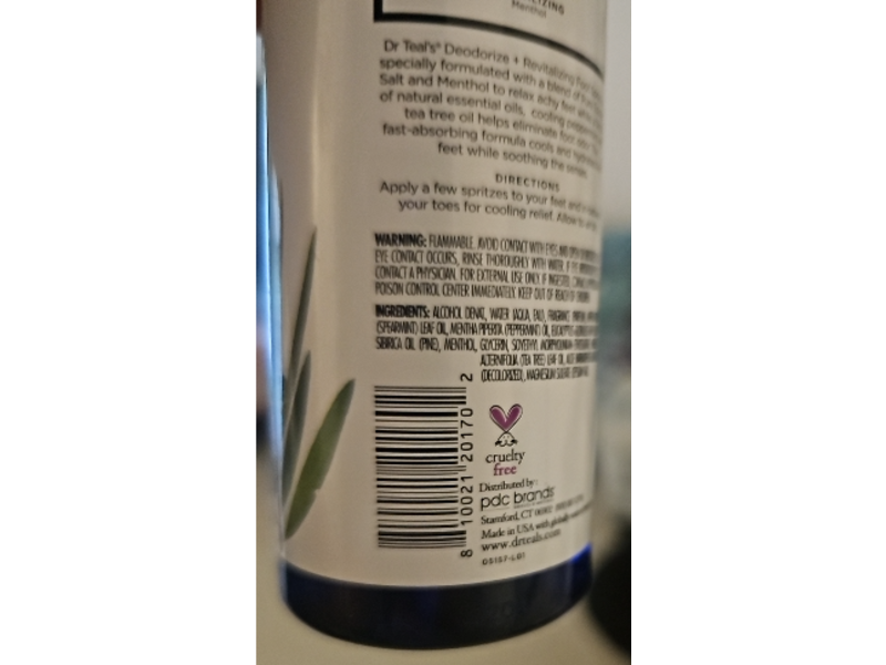Dr Teal's Deodorize + Revitalizing Foot Spray, Tea Tree & Peppermint, 6 oz/177 mL